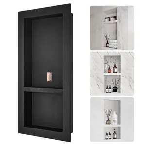 VEVOR Shower Niche Ready for Tile 40.64 x 81.28 cm,  , Double Shelf Organizer, Square Corners Wall-inserted Niche Recessed, Sealed Protection Modern Soap Storage Niche for Shower Bathroom, Black