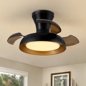 28" Black Retractable Ceiling Fan Light with Remote/APP Control Dimmable 6 Speed Reversible Timing Memory Function Small Light Ceiling Fixtures Modern Bladeless Silent Smart Fan for Bedroom Living Room Kitchen Portico