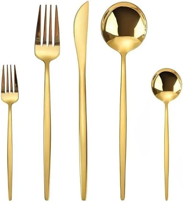Gold Silverware Set, 20 Piece Gold Utensils Set Service for 4, Stainless Steel Flatware Set Include Knives Spoons and Forks Cutlery Set for Kitchen Home Restaurant Wedding- MirrorPolished-Dishwasher Safe