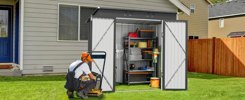Gizoon 6' x 4' Outdoor Storage Shed with Double Lockable Doors, Anti-Corrosion Metal Garden Shed, Waterproof Shed Outdoor Storage Clearance for Backyard Patio Lawn-Dark Gray