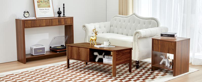 Giratree Narrow Console Table with 2 3 Drawers, Entryway Table with Storage, Table Behind Sofa Long for Living Room TV, Hallway Entrance Foyer, Mid Century Farmhouse Fluted Console Table