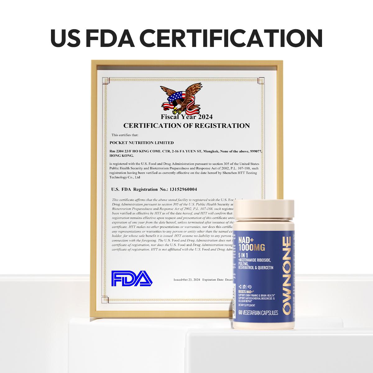 OWNONE NAD+ 1000MG 5 IN 1 | Supplement for Skin Aging ＆ Brain Health Support | Supports Cellular Repair, Energy and Focus | Nicotinamide Riboside, PQQ, TMG, Resveratrol ＆ Quercetin 5 in 1 | 60 VEGETARIAN CAPSULES