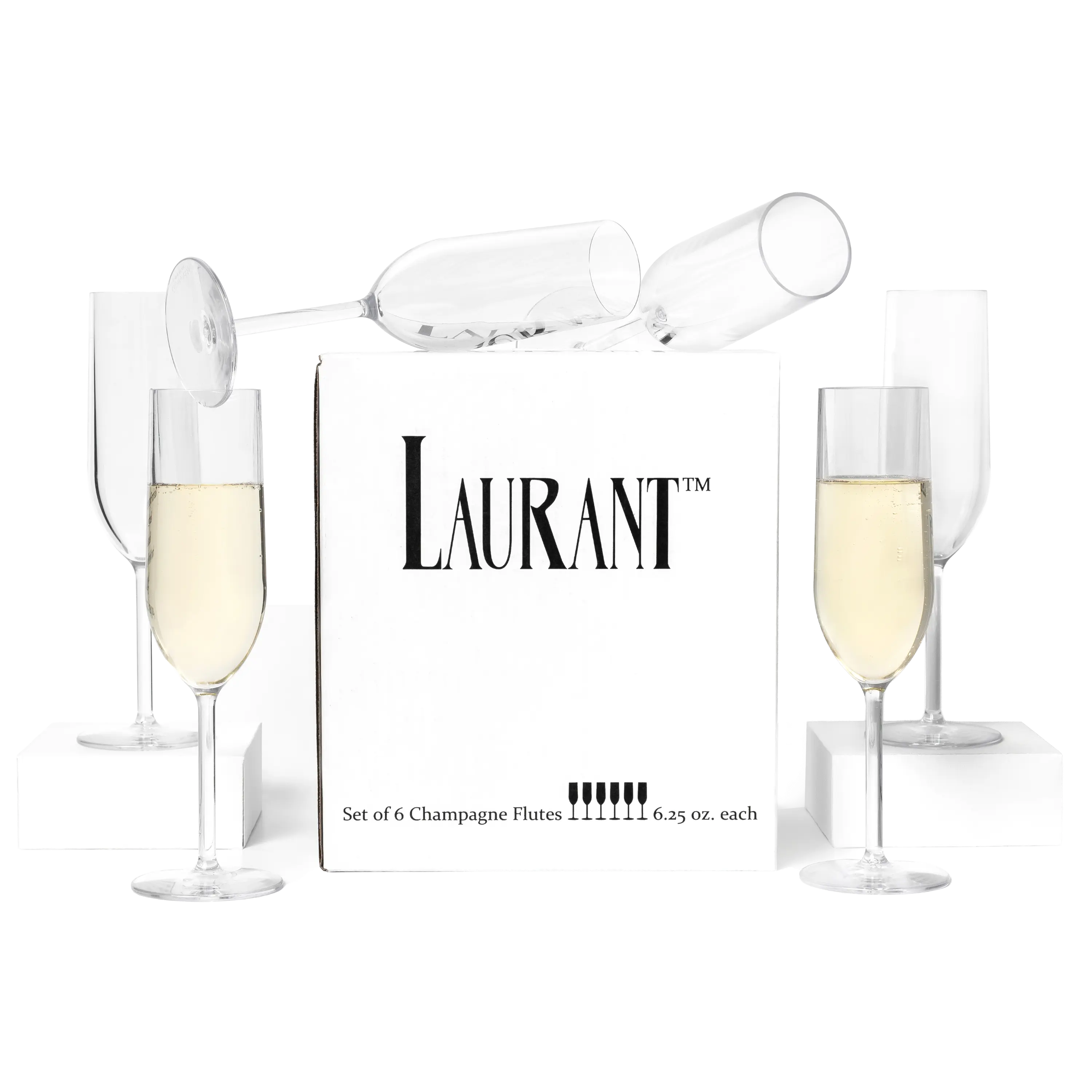 Laurant Clear Polystyrene Champagne Flutes 6.25 oz  – Lightweight, Clear, Reusable (Set of 6, BPA-Free)
