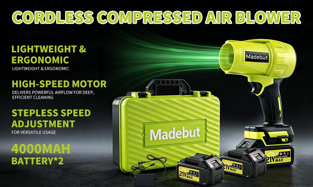 Leaf Blower Cordless, 21V Portable Dust Cleaner with 2 x 4.0Ah Battery and Charger, Electric Leaf Blower for Lawn Care,Dust,Snow,Car Blowing Water