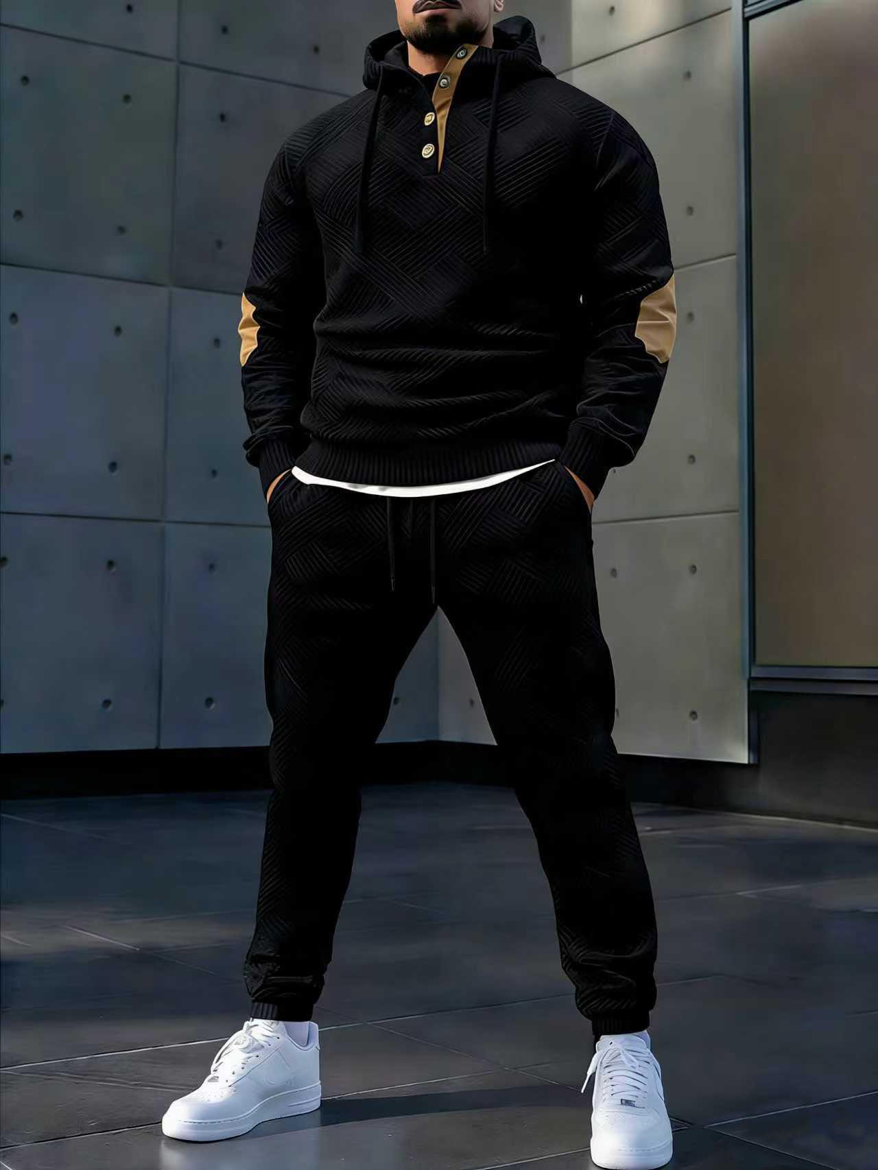 Men's casual fashion suit knitted jacquard sweatshirt and pants two-piece set