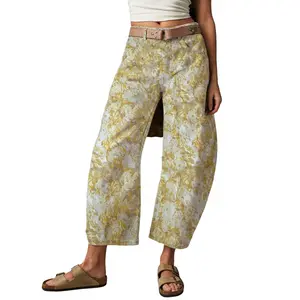 Chouyatou Women's Mid-Rise Printed Jeans, Loose Wide-Leg Jeans, Bucket Jeans, Y2K Patchwork Cartoon, Hippie Style, Boyfriend Style