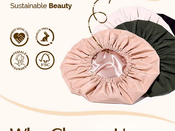Yanibest Shower Cap for Women Reusable Waterproof,Satin Lined Bath Cap with Soft Elastic Band,Large Washable Hair Caps for Shower