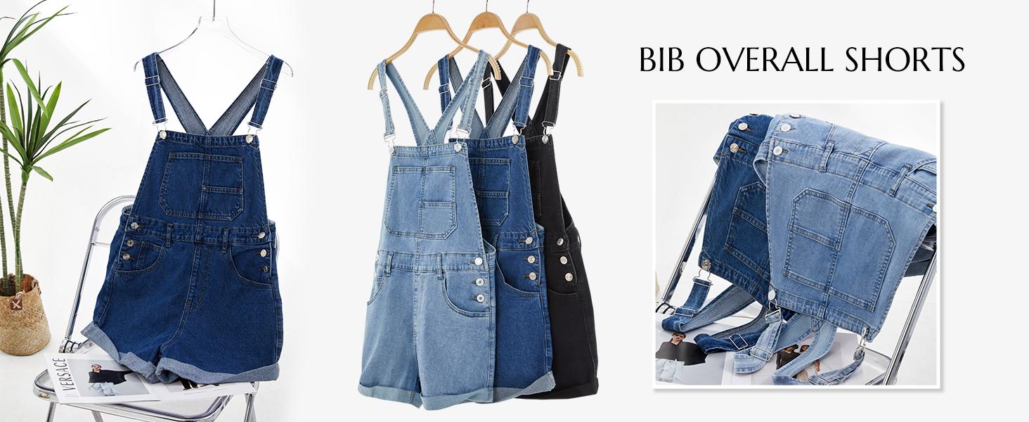 Imily Bela Womenswear Basic Overalls Shorts Denim Bib Straps Shorts Casual Solid Color Minimalist Rompers Jumpsuits With Pockets Pants