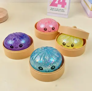 Set of 6 pcs Squishy Dumpling Stress Balls for Adults, Stretchy Stress Ball, Colorful Glitter Dumpling Stress Balls Fidget