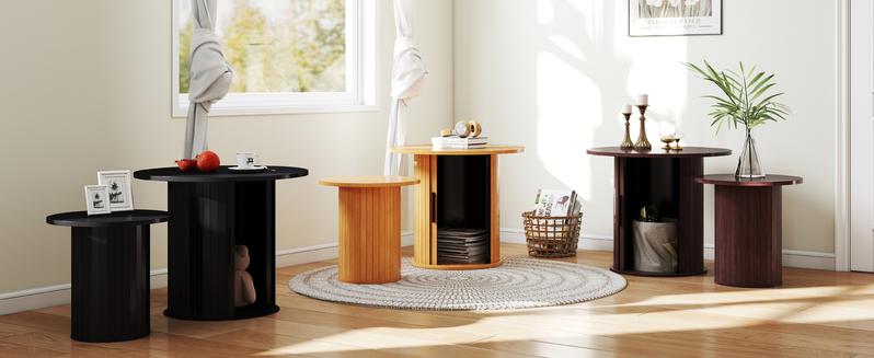 Round Wood Fluted End Table 15.7" Circle Modern Farmhouse Side Table Sets for Living Room Bedroom Balcony Small Spaces Compact Size Versatile Use