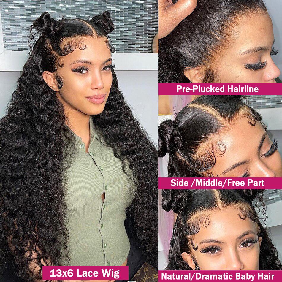 Bling Hair Deep Wave Frontal Wig 13x4 13x6 HD Lace Front Wig 180% Deep Curly Transparent Lace Frontal Human Hair Wigs For Women PrePlucked Lace Hairline Natural Color