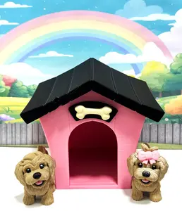 2pcs Cute Golden Doodle Dog, 3D Printed Articulated Fidget Dog with Doghouse, Poseable Animal Toy, Custom Pet Gift for Dog Lovers Decor Set