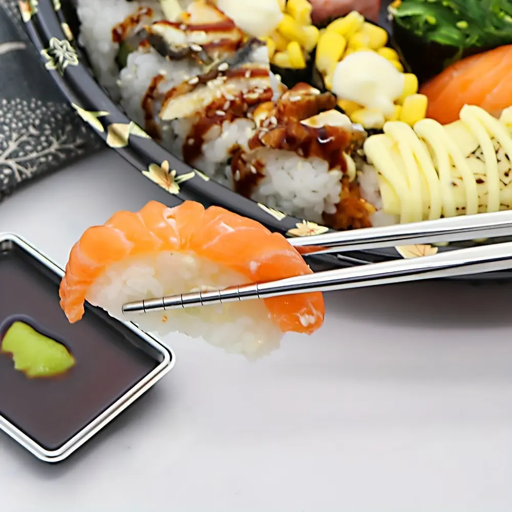 10-Pair 304 Stainless Steel Metal Chopsticks Set - Solid Core, Durable, Rust-Resistant, Ergonomic, Lightweight, Non-Slip, Dishwasher-Safe Tableware Cutlery Gift Set