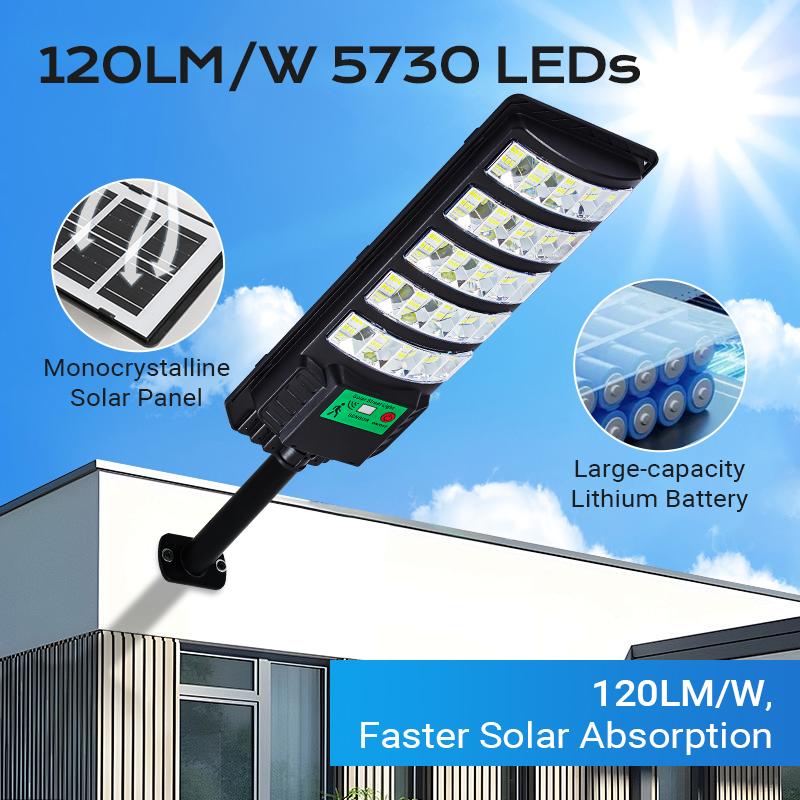Solar Street Light Outdoor Super Bright 120LM/W 5730 LEDs IP65 Waterproof Motion Sensor Wall Pole Mount Solar Lamp with Remote Control 3 Modes for Yard Garage Road Warehouse