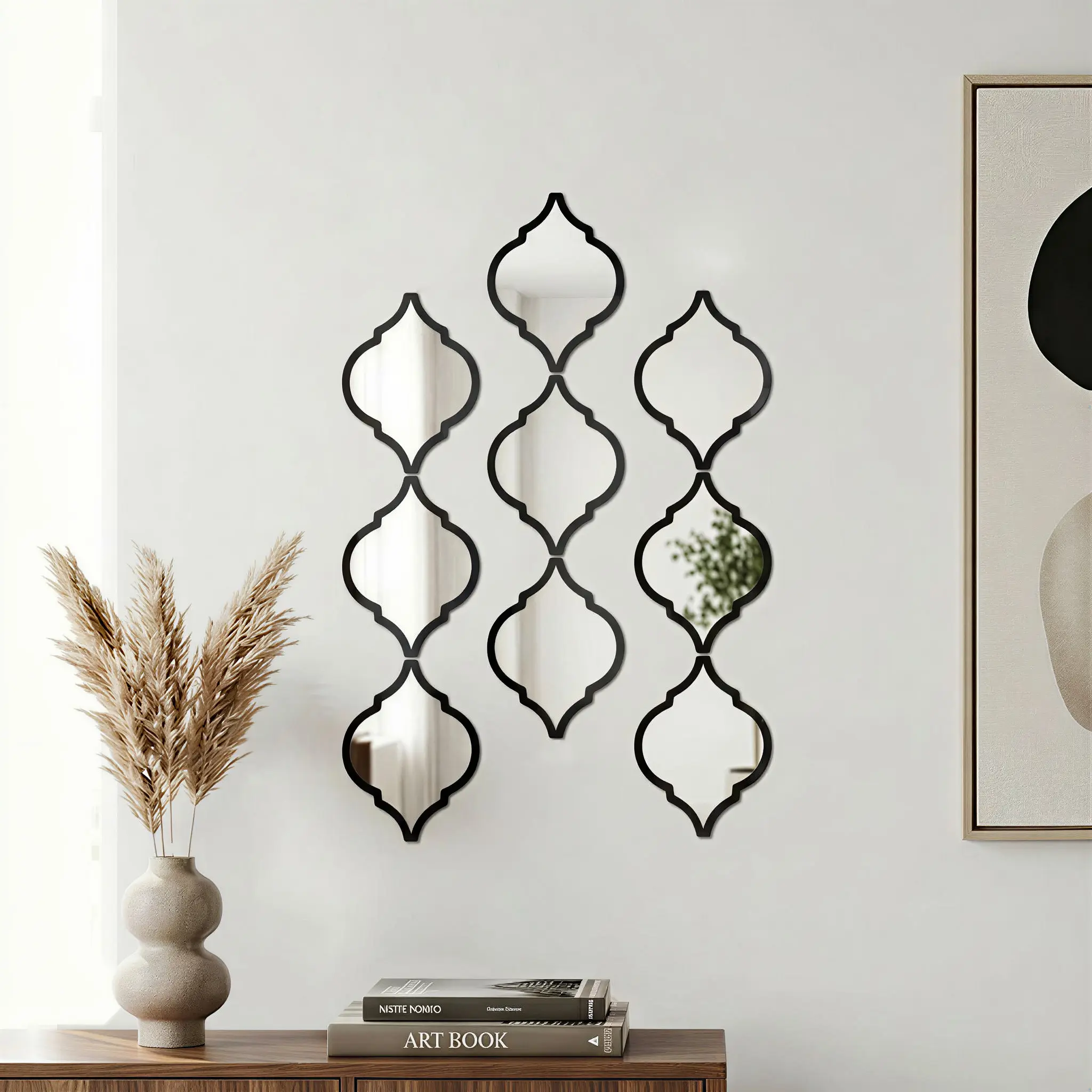 Acrylic Moroccan Boho Wall Mirror Set 9Pcs/12Pcs, Vintage Plastic Framed Hanging Mirrors with Polished Ends, Decorative Wall Art for Living Room Bathroom Hallway Bedroom Decoration, Matching Framed Mirrors, Home Decorative Mirror