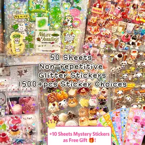 10/50 Sheets, 250+/1250+pcs Diverse Glitter Sticker Pack, Vintage & Y2K Style Stickers, Japanese Sticker, Kawaii Scrapbook, Shiny Stickerhaul, Cute Girly Sticker Book, DIY Craft, Journal Supplies, Phonecase Sticker Collection, Christmas Gift for Girl