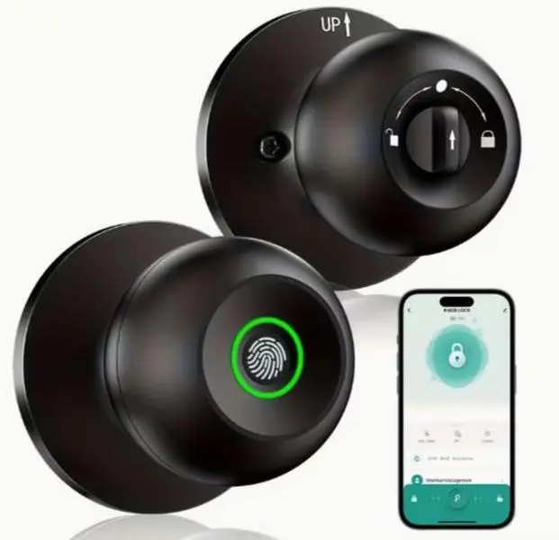 [Deals for You Days] Fingerprint Door Lock, Smart Fingerprint Door Knob with Lock, Biometric Door Lock with App Control And Key, Keyless Thumbprint Entry Door Lock for Bedroom, Front Door, Home, Apartment Office hellowen gift ,christmas gift, Fathers Gift