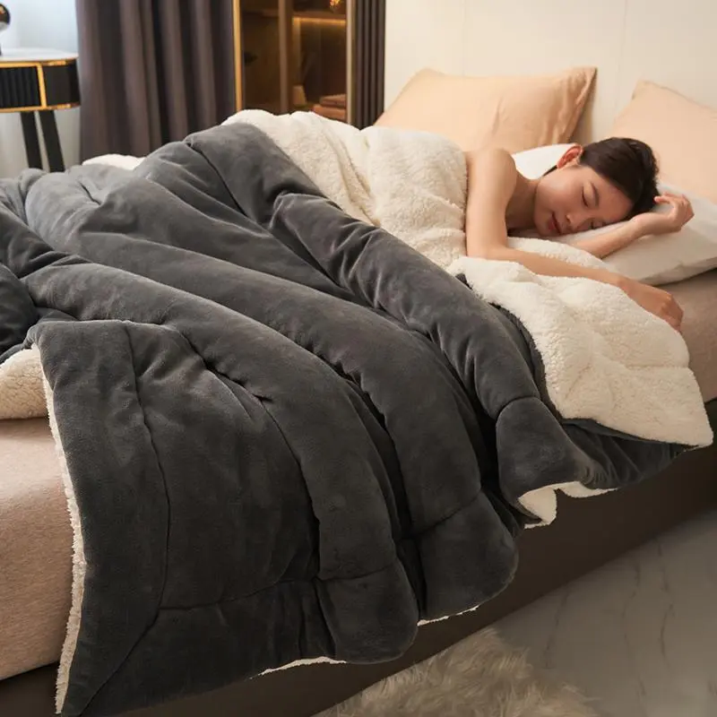 Premium Flannel-Sherpa 1-Piece All Season Blanket, Multi-Size 200*230cm Thick Plush Solid Color Home Textile, Windproof for Home Sofas & Outdoor Leisure Use, Machine Washable Decorative Blanket, One-Piece