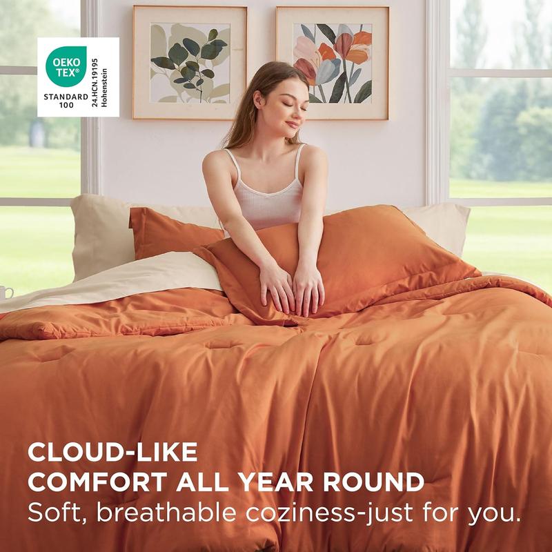 Bedsure Reversible Soft Comforter Set - 5 Pieces Ultra-Soft Boho Comforter Machine Washable with Sheets Pillowcases & Shams Fits Mattresses OEKO-TEX Certified for Safety