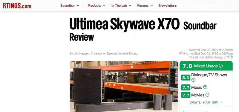 Limited Sale-ULTIMEA Skywave X70 7.1.4ch Professional Wireless Surround Sound System for TV, Dolby Atmos, Home Theater, 980W Sound Bar with 10" Wireless Subwoofer, Powerful Bass, 20Hz Low Frequency, 4K HDR Pass-Through, Bluetooth and APP Control Audio