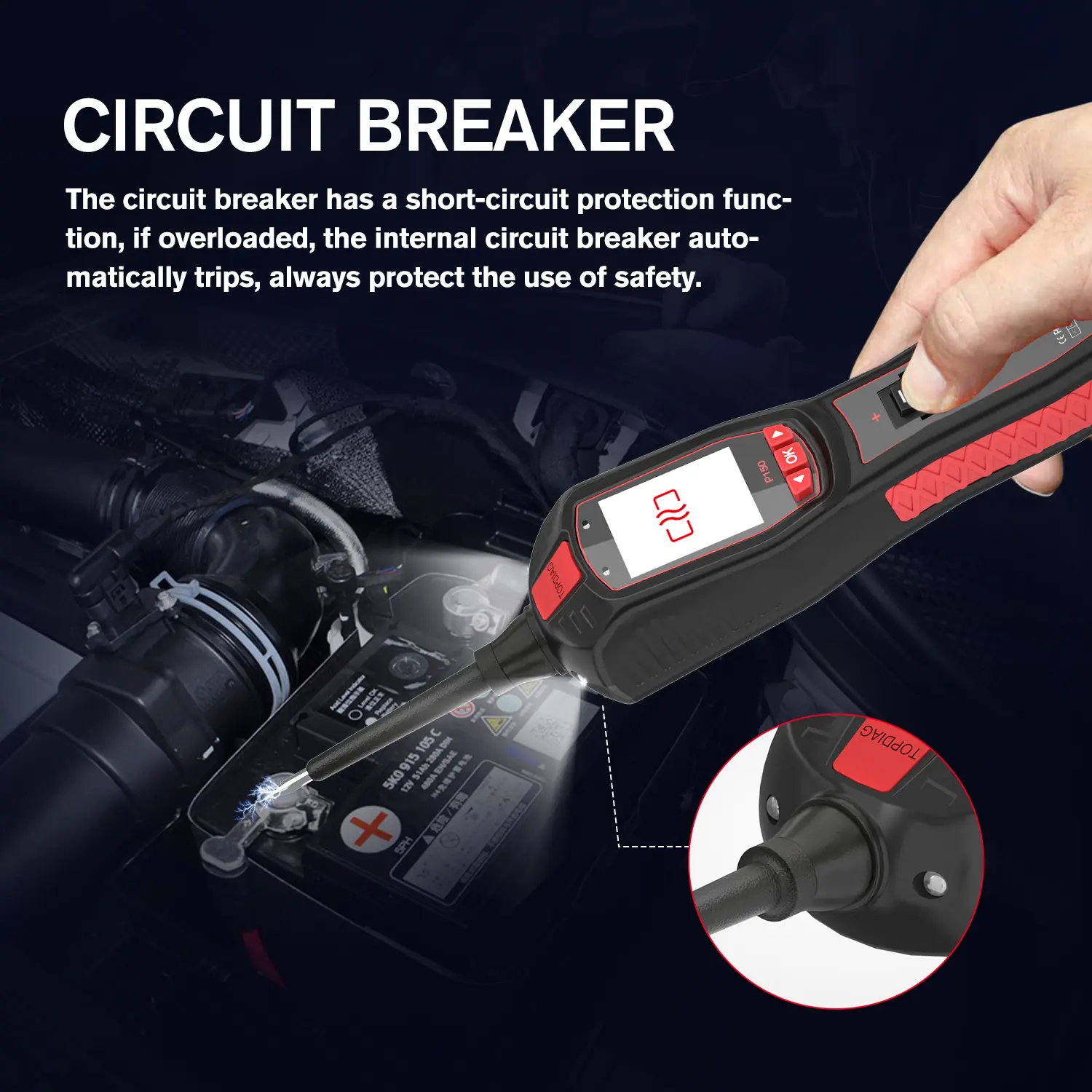 2026 New Model TopDiag P150 Automotive Circuit Tester, Car Voltage Tester for 6-30V Vehicles with Smart Circuit Breaker & TFF Color Display