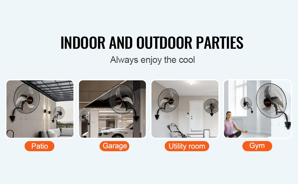 VEVOR Oscillating Wall Mount Fan,  20 Inch, 3-speed High Velocity Max. 4650 CFM Industrial Wall Fan, Commercial or Residential for Warehouse, Greenhouse, Workshop, Patio, Basement, Black