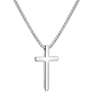 Easter Basket Stuffers - Cross Necklace for Men, Silver/Gold/Black Mens Cross Necklaces with 2.5mm Cross Chain and Stainless Steel Cross Pendant, Jewelry Gift