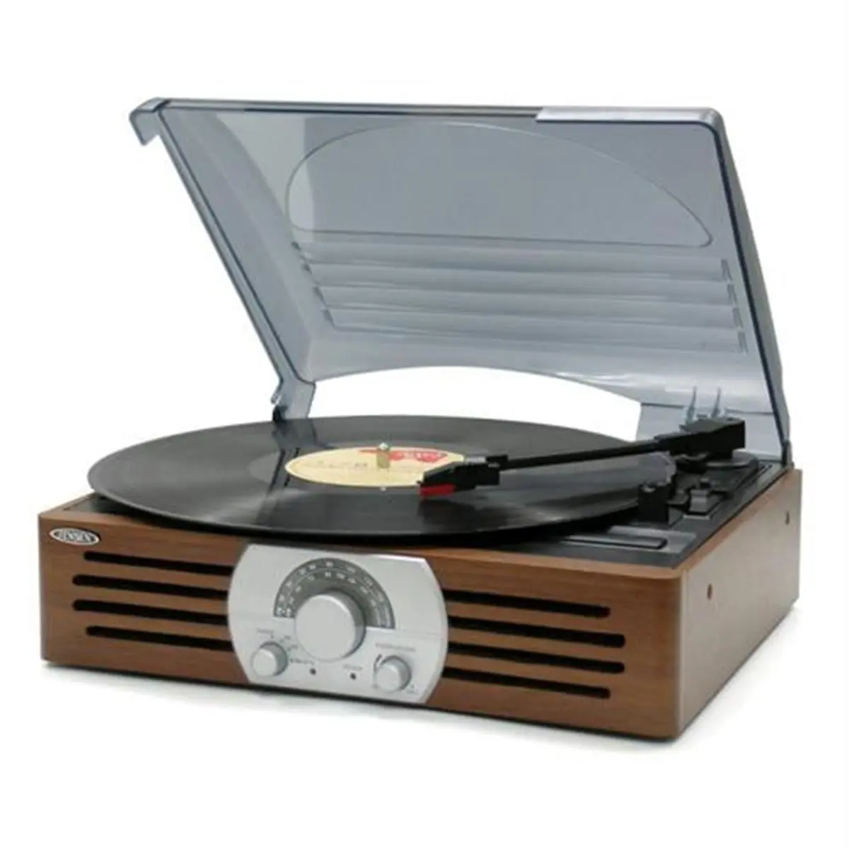 Spectra Merchandising Vintage Collectibles Antique Wood 3-Speed AM-FM Stereo Turntable - AM/FM Radio, Dust Cover Included, Home Entertainment Vinyl Record Player