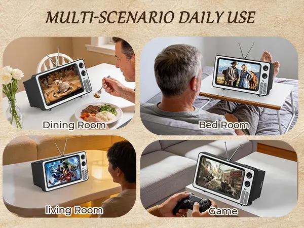SEANCHEER WL863 Retro Acrylic Cellphone Screen Magnifier Stand - HD, 3D, Adjustable, Portable Folding Mobile Phone Mount, Landscape View, Relaxed Viewing, for Movies, Birthday Gift, Fits All Smartphones