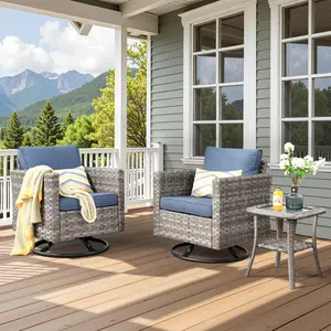 OVIOS Outdoor Patio Furniture Set with Rocking Chairs & Side Table, Wicker Sofa Set with Cushions, Broad Handrails Series for Backyard Patio Porch Deck Garden Balcony Outdoor Seating Furniture Set