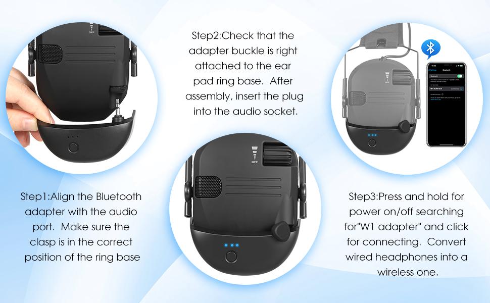 Bluetooth Adapter Mod for Walker's Razor Electronic Earmuffs & Howard Leight's Impact Sport, Convert Wired Ear Muffs to Wireless, Rechargeable, Bluetooth 5.1 Receiver w/ Type-C Port, Button Control, Supports Calls, Music, Voice Assistant
