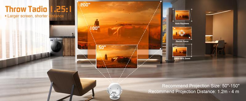 XBJ Portable Projector with WiFi 5G & Bluetooth, HD Home Video Projector for Outdoor Movies, 200" Screen with Built-in Speaker, Support 360° Correction Audio projector 4k projector for bedroom projectors