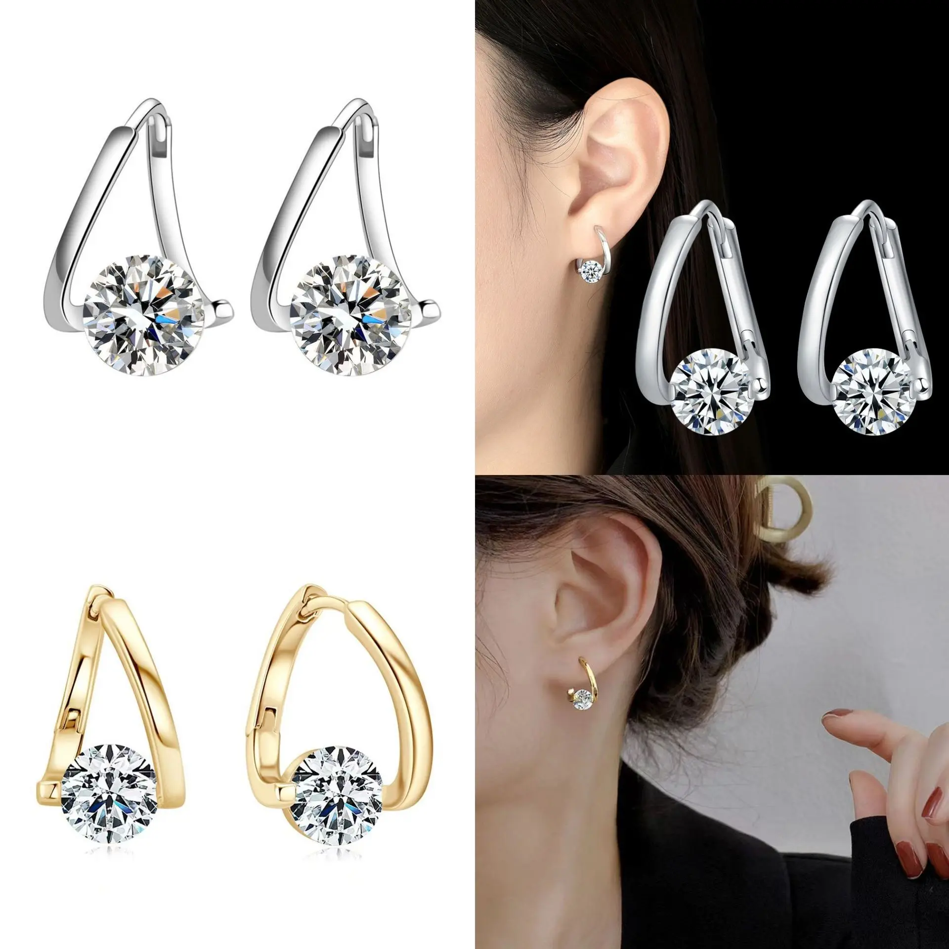 Dainty Twist Hoop Earrings for Women, Moissanite Gold or Silver-Tone Fashion Jewelry, Lymphatic Earrings for Birthday and Christmas Gifts, Dainty Earrings Set