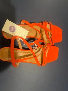 A New Day Women's Meadow Thin Strap Low Block Heel Sandals Coral Red Size 6.5