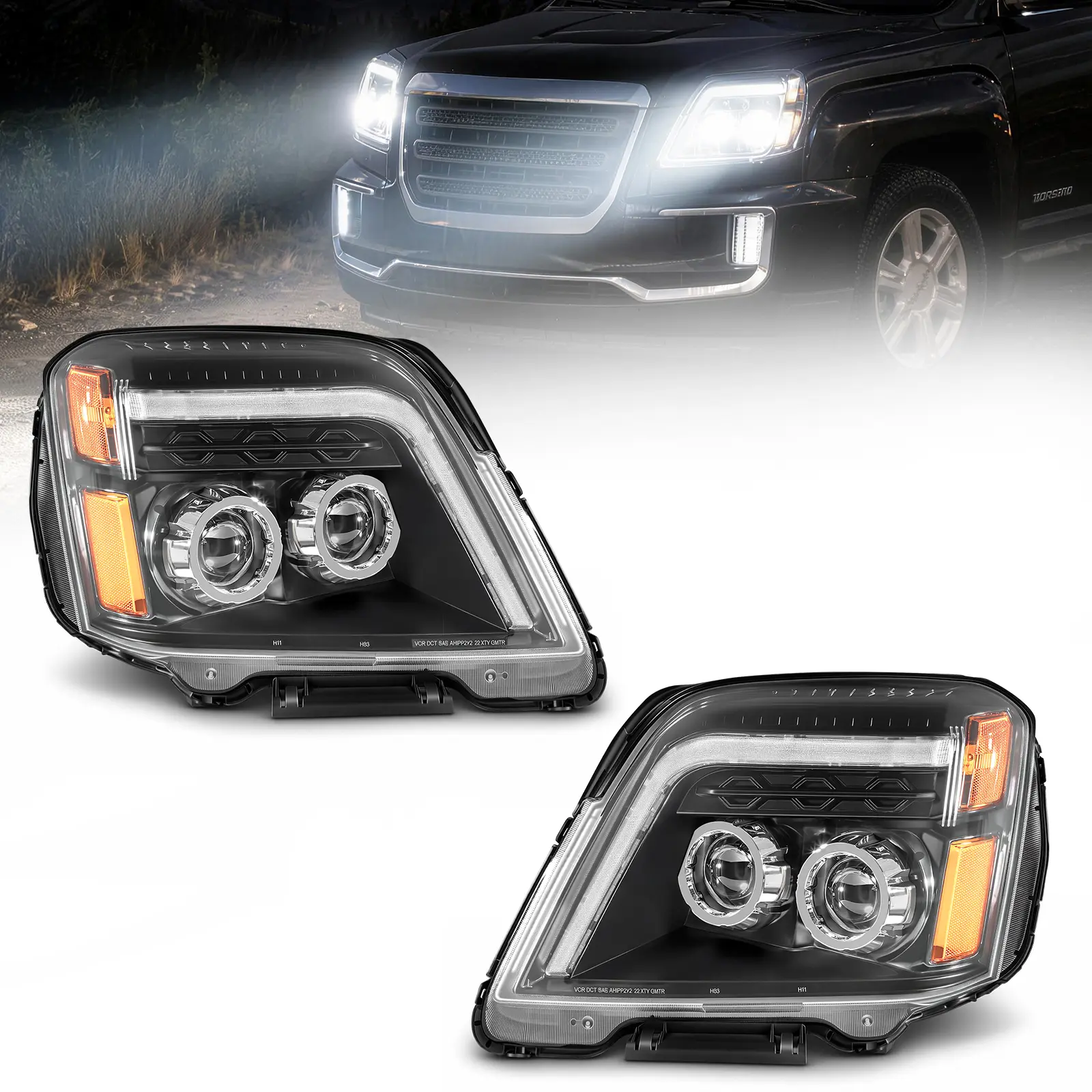 Partsam Full LED Headlights Assembly Compatible with GMC Terrain 2010-2015, DOT Approved Dual Projector Lens Headlamp Pair with Start Animation DRL Turn Signal Hi/Low Beam 6500K IP67