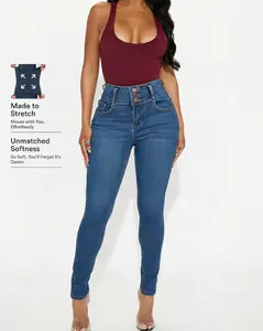 Magic Curve Shaping Skinny Jeans with Embroidery Back Pockets Women's High Rise Elastic Denim Slimming Silhouette Stretchy Pants Detailed Stitching Denim Leggings Ready to Ship Reliable Local Seller Order Today Stylish Pocket Embroidery