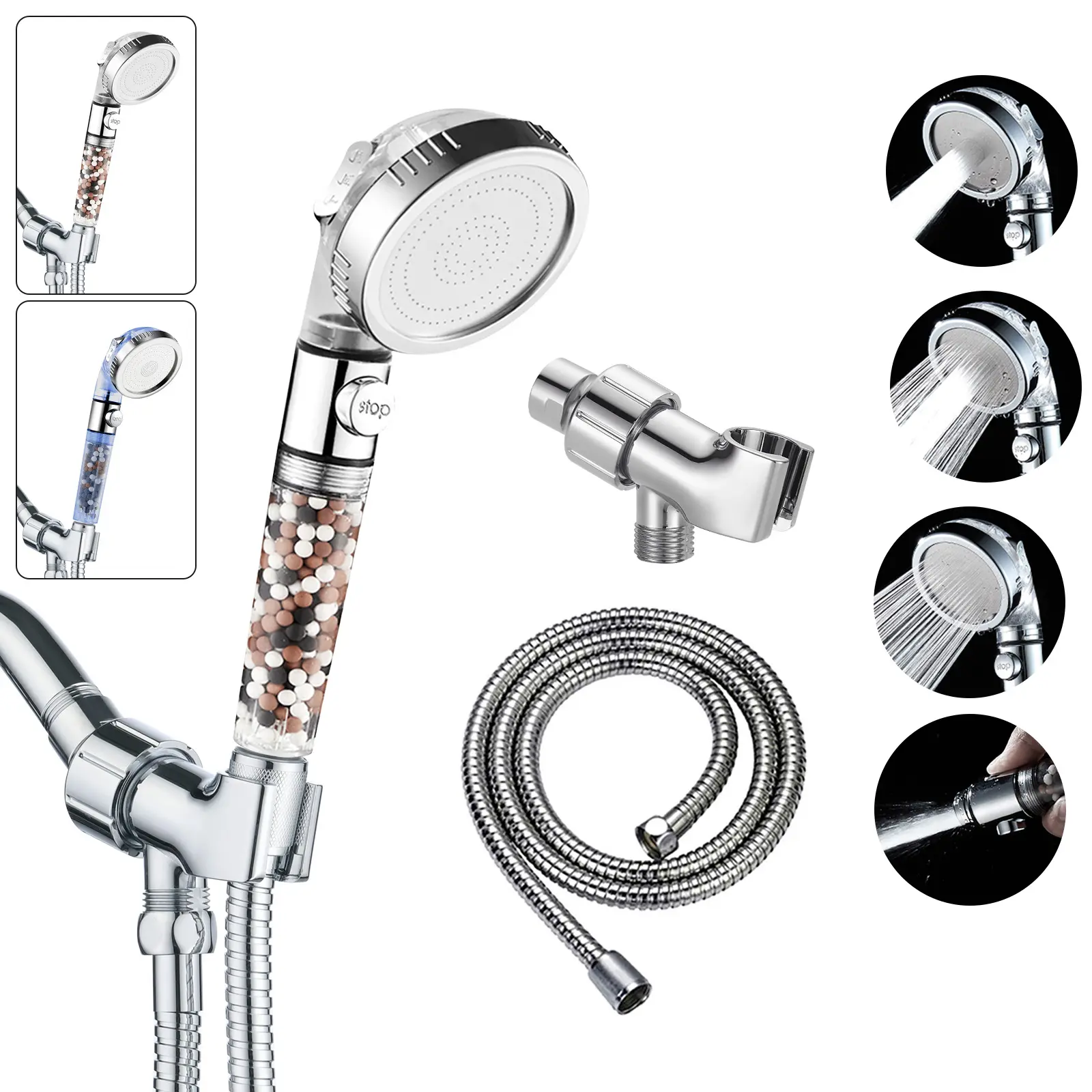 KAIYING High-Pressure Multi-Function Rustproof Handheld Rain Showerhead Set - ON/OFF Switch, 3 Spray Modes, Water-Saving Design, Detachable Water Softener Beads, Filtered Shower Equipment, High-Pressure Handheld Showers, Multi-Function Handheld Showers