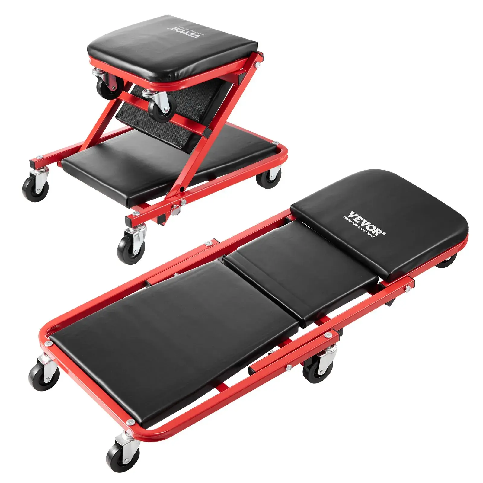 【Summerfinds】VEVOR 36 in Foldable Z Garage Creeper - Automotive Car Repair Crawler with 300 lbs Load Capacity, 6 Casters, Padded Seat, Steel Frame, Tool Tray, Lay Down/Sit Chair for Garage Shop, Dad Gifts, Car Inspection Tools, Vehicle