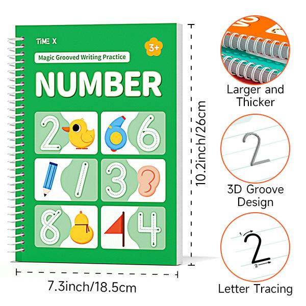 2026-TIMEX Reusable Grooved Handwriting Workbook for Kids, Learning Materials, 6 Books–Early Elementary,Math, Words, Drawing –Gift for Child,Easter's Day