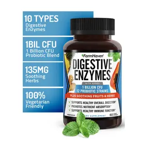 FarmHaven Digestive Enzymes with 18 Probiotics & Herbs | Papaya, Bromelain, Protease & More for Lactose Absorption & Better Digestion | Helps Bloating, Gas, Constipation | Vegetarian, 60 Capsules Edible Fitness Supplement Dietary Healthcare