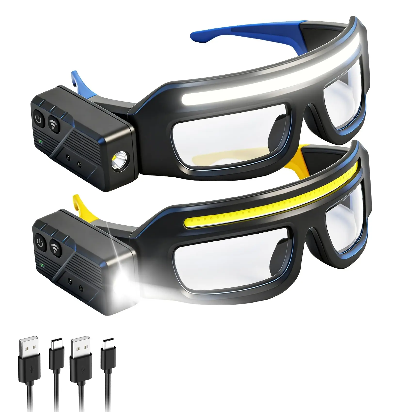Rechargeable LED Work Glasses with Motion Sensor, Hands-Free COB Wide Beam Safety Goggles, USB-C Charging, Headband, Hiking Gear, Led Lights, Unisex, Outdoor, 3 Light Modes, Headlamp Glasses, Multi-Mode Light Headlamps