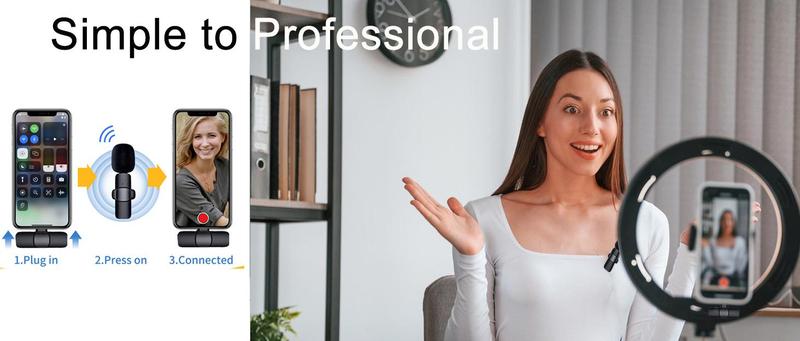 2 Pcs Wireless Lavalier MiniMicrophone for iPhone iPad, Professional Lapel Mics, Plug-Play,Ultra-Low Delay Noise ReductionChip of for Tiktok VideoRecording Audio Smartphone Wireless Lavalier Lapel Microphone Vlogging  Tools