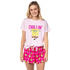 Nickelodeon SpongeBob SquarePants Women's Chillin' 2-Piece Short-Sleeve Pajama Short Set Sleepwear Loungewear