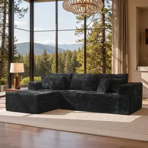 【2 Packages Shipping】 106" Plush Corduroy Cloud Velvet Modular Boneless Couch with Chaise & Ottoman, No Assembly Required - L-Shaped Sectional Sofa Set with Flexible Configuration - 107"W x 69.5"D x 30"H, 3 Seater