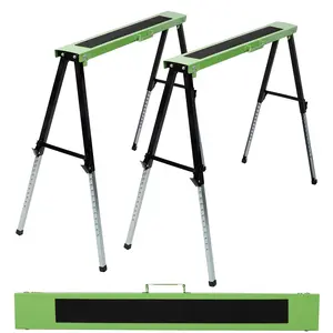 2 Pack Adjustable Sawhorse Folding Portable Workhorse with Fast Open Legs Convenient Handle for Garage Workshop Fully Assembled Green Black Color