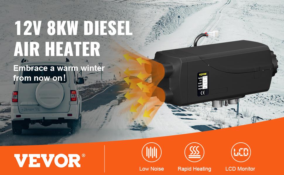 VEVOR Diesel Air Heater 8KW with Muffler, 12V 10L Tank for Boats, Buses, RVs, and Trailers. Includes 8000W Heating Power and LCD Monitor VEVOR Diesel Air Heater 8KW with Muffler, 12V 10L Tank for Boats, Buses, RVs, and Trailers. Includes 8000W Heating Power and LCD Monitor