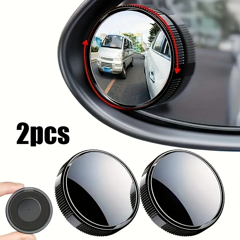 Automotive 2-Pcs Black Round HD Glass Convex Rearview Mirrors - 360-Degree Rotatable Wide-Angle, Enhanced Sight, Easy-Install Car Accessories for Cars, SUVs