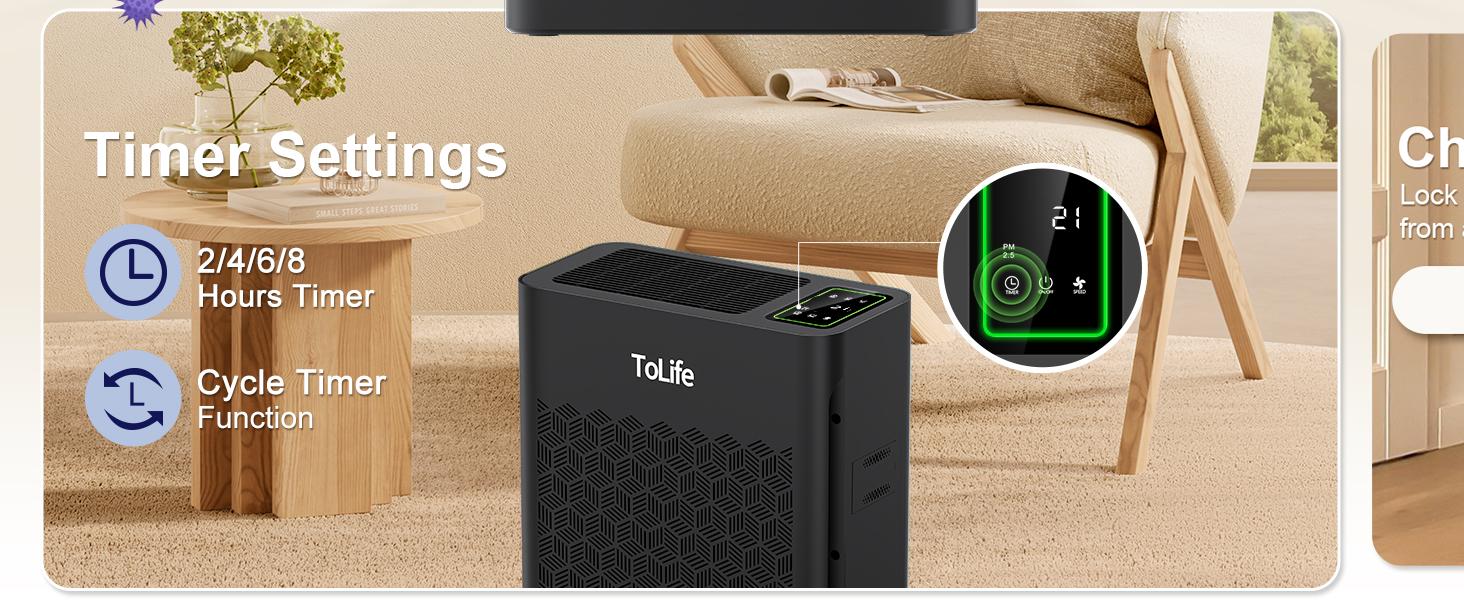 ToLife NEW K2 Air Purifier – Pure HEPA Power for 1095 Ft² Rooms | Smart Auto Mode, PM2.5 Display & Timer | Removes Smoke, Pet Hair & Dust Fast