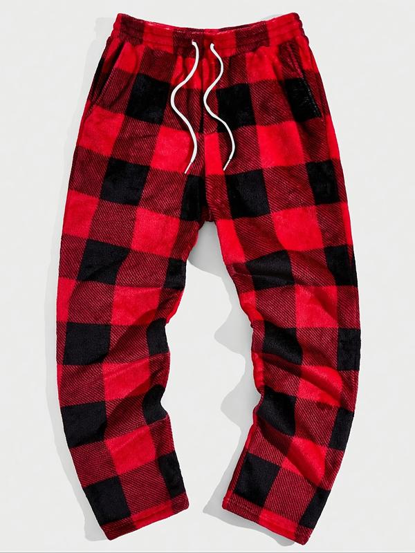 Unisex Plaid Fleece Print Drawstring Pants, Casual Daily Wear, Winter Warm Sleepwear, Christmas Gift, Long Pants Unisex Plaid Fleece Print Drawstring Pants, Casual Daily Wear, Winter Warm Sleepwear, Christmas Gift, Long Pants