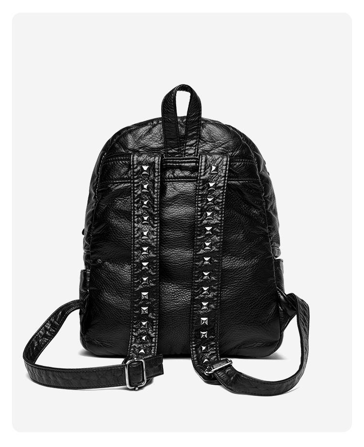 Multifunctional Handheld Backpack Solid Color Rivet Punk Backpack for Vacation Travel Soft Leather Cool Silver Studs Black Studded Design